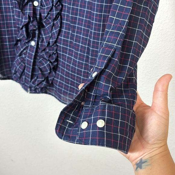 Lauren Ralph Lauren Button Down Shirt Ruffle Front iDark Navy Blue Purplish sz L - Picture 5 of 9